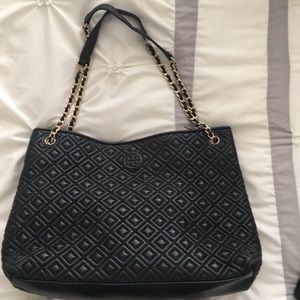 Authentic Tory Burch Large Black Quilted Handbag